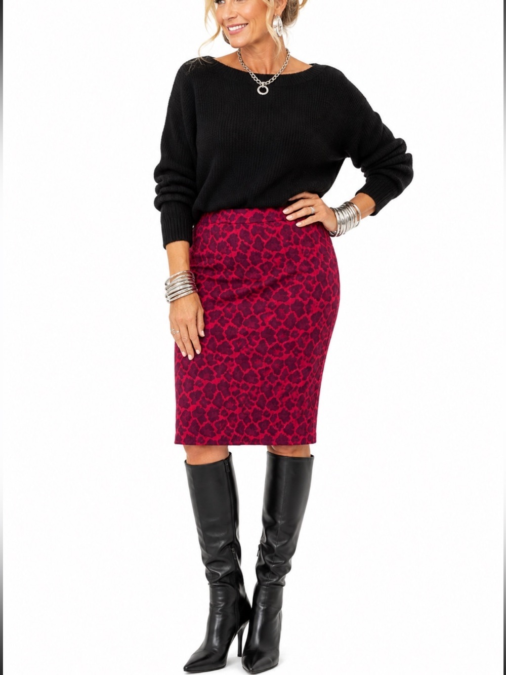 NWTS TALBOTS CLASSIC TAILORED RED LEOPARD COTTON PENCIL SKIRT SZ 8